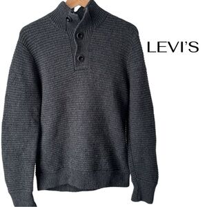 LEVI’S Thick Knit Charcoal Sweater | 3 Button | Large | Ribbed